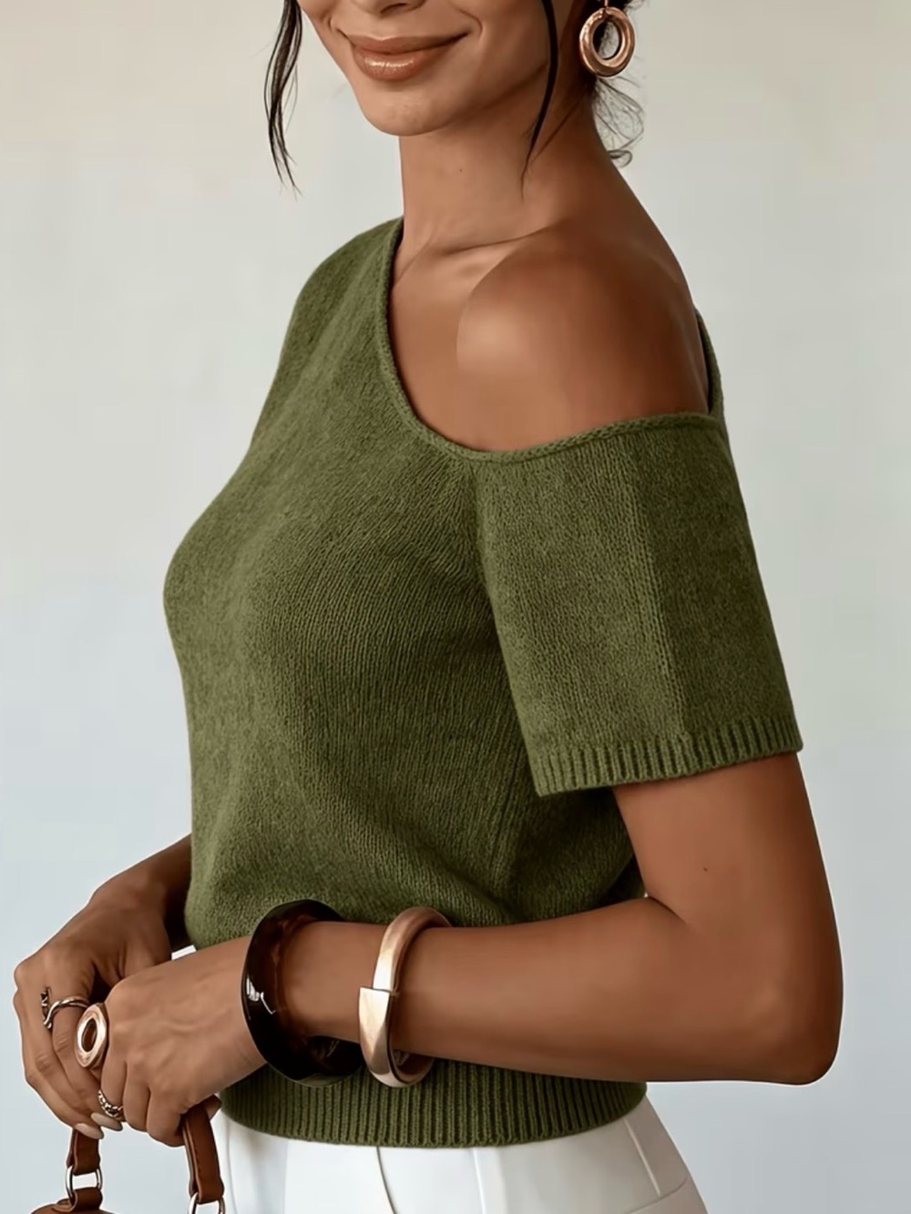 Amazon Essentials Olive Off-Shoulder Short Sleeve Sweater - Picture 6 of 6